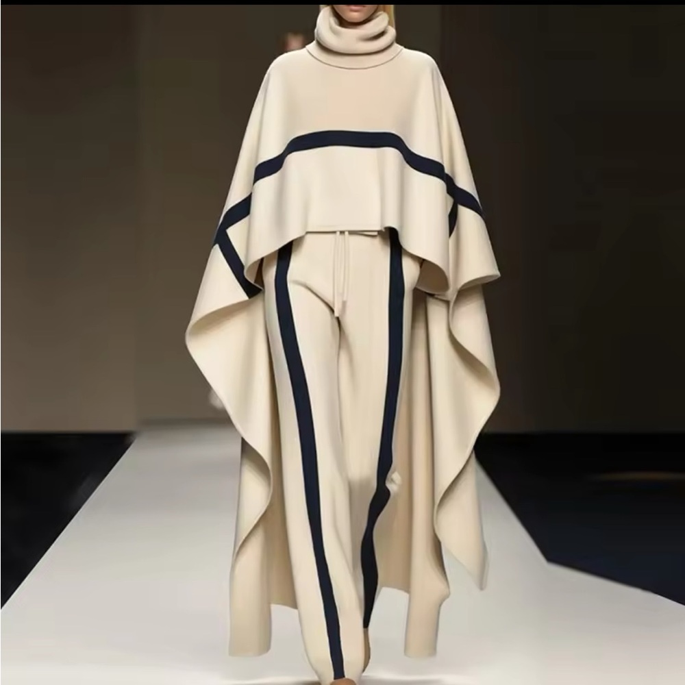 Turtleneck Raglan Sleeves Loose Color Block Blous… - image 1